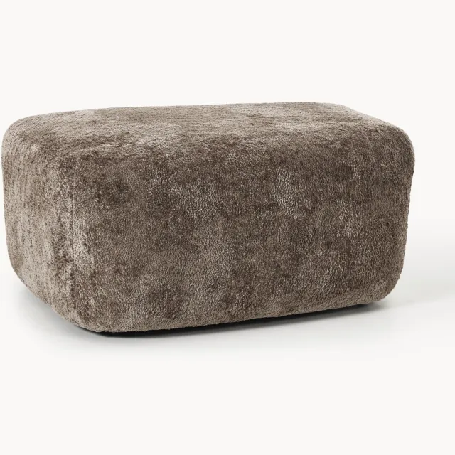 Westwing Collection Grote teddy bouclé ottoman Wolke Taupe