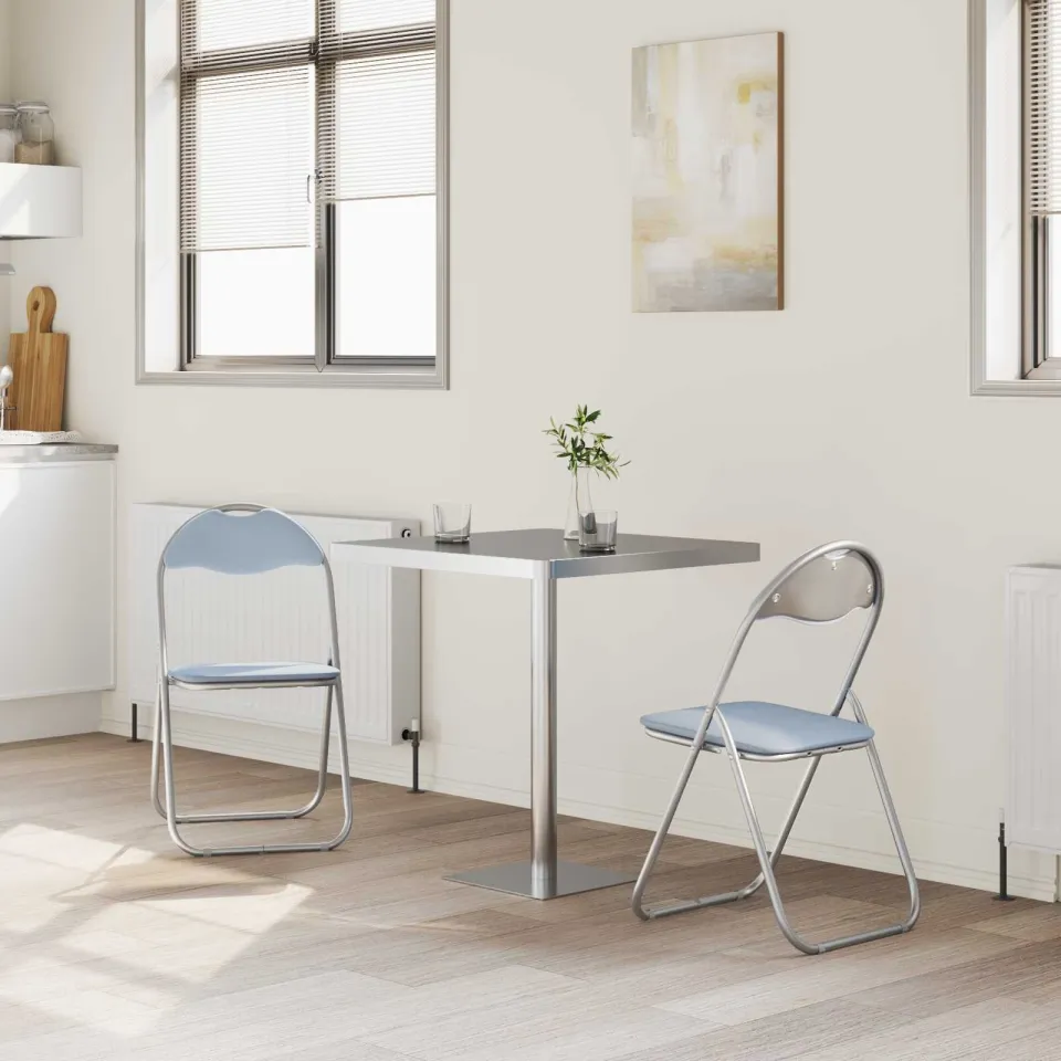 vidaXL Inklapbare stoel 2 st Nep Leer Grijs 48 x 43,5 x 81 cm, foto 3