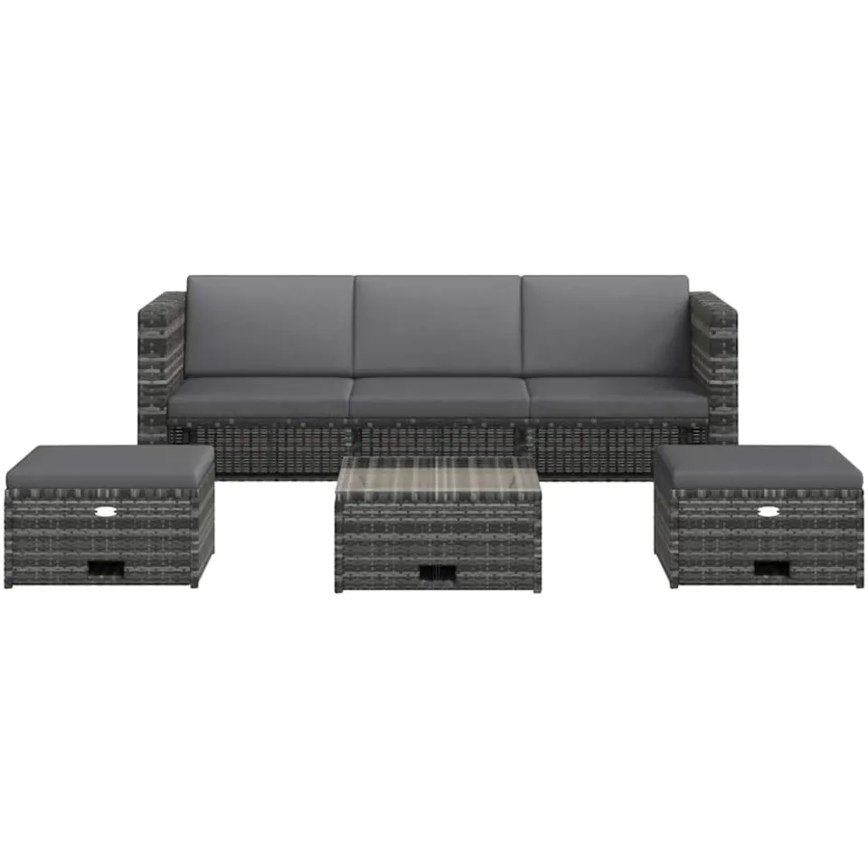 vidaXL 4-delige Loungeset met kussens poly rattan grijs, foto 2