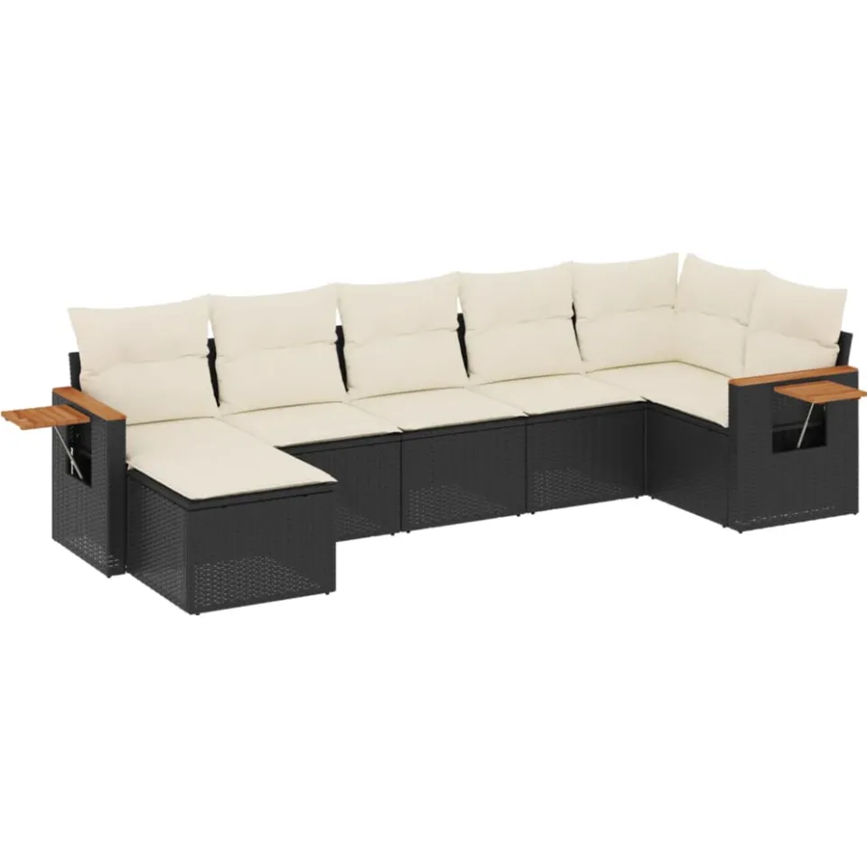 vidaXL 7-delige Loungeset met kussens poly rattan zwart, foto 3