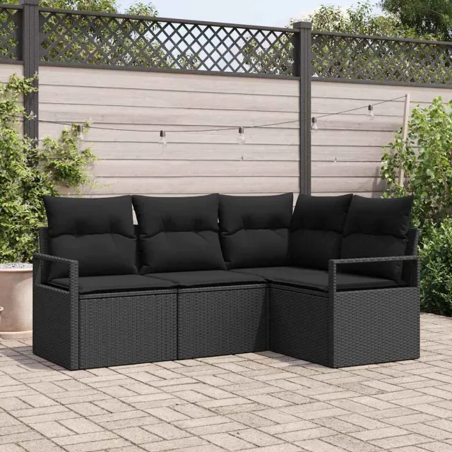 vidaXL Bankstel 4 st Zwart poly rattan, foto 2