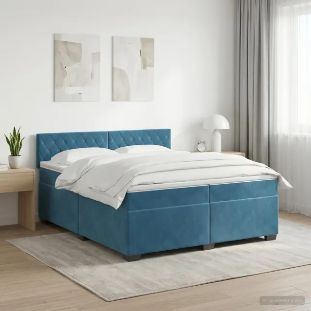 vidaXL Boxspringbed met matras Donkerblauw 200 x 200 cm Fluweel
