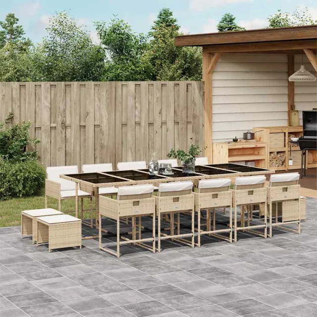 vidaXL 15-delige Tuinset met kussens poly rattan beige, foto 2