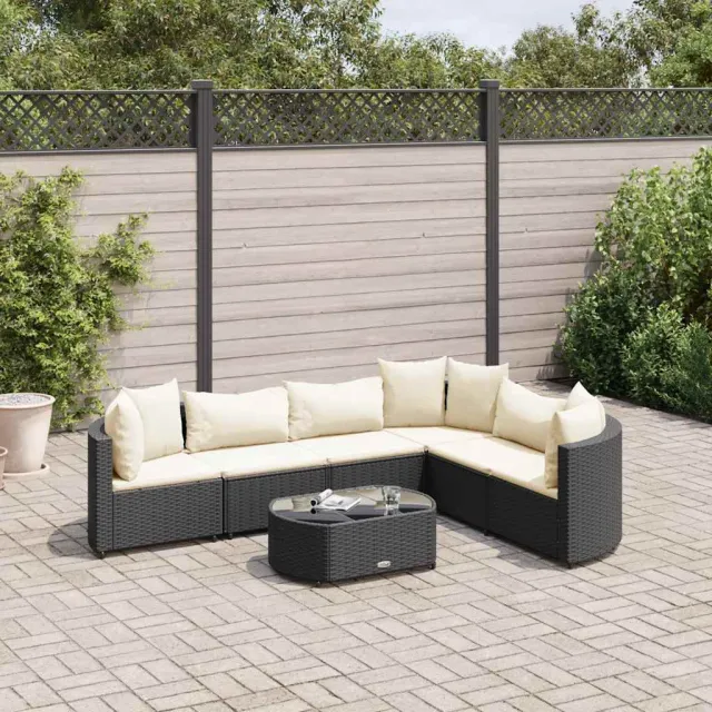 vidaXL 7-delige Loungeset met kussens poly rattan zwart, foto 2