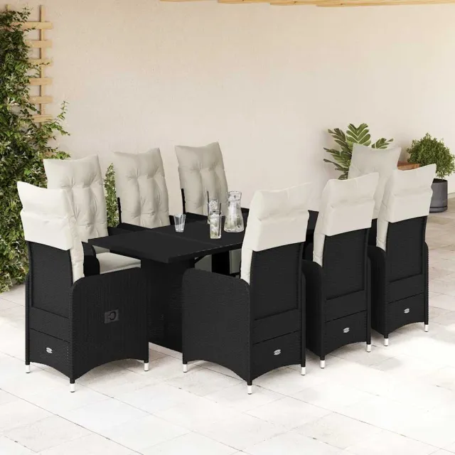 vidaXL 9-delige Bistroset met kussens poly rattan zwart, foto 2