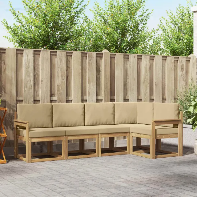 vidaXL Buiten bankenset 5 st 5-zits Wit en Beige Bruin