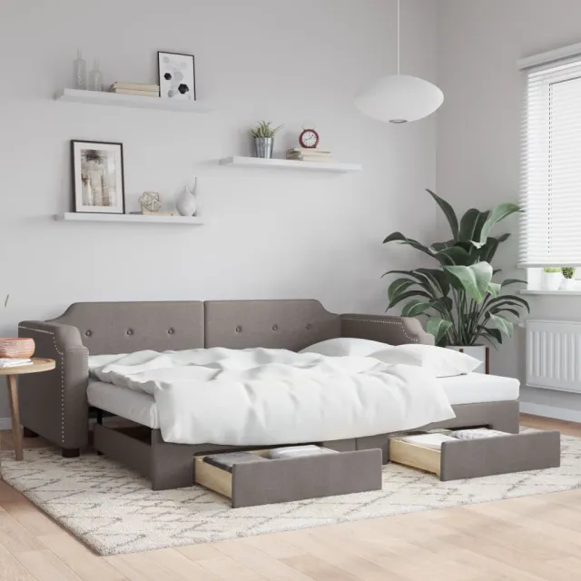 vidaXL Slaapbank met onderschuifbed en lades 100x200 cm stof taupe