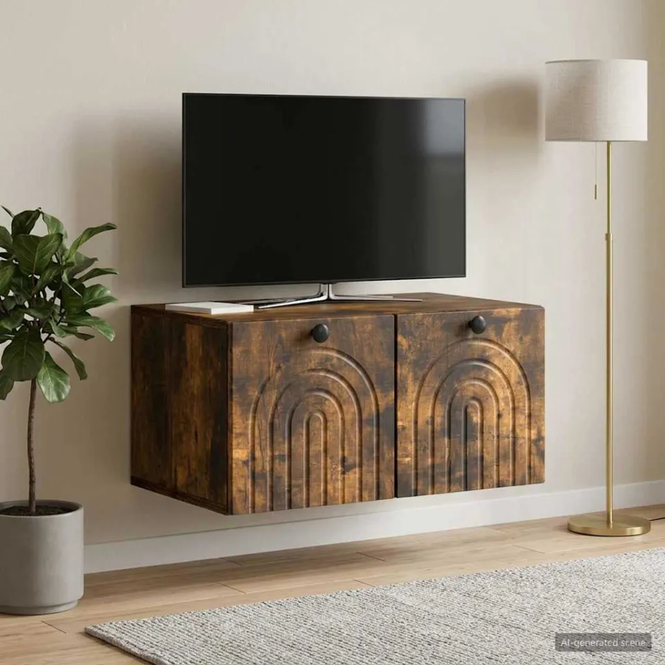 vidaXL Wandbeugel TV-kast Gerookt eiken 59,5 x 41 x 30 cm Bewerkt hout, foto 4