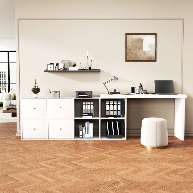 MODFU Hoekbureau - 360° Draaibaar - L-Vormig Of Recht - Modern - Voor Kantoor Of Thuiswerkplek - MDF - Wit
