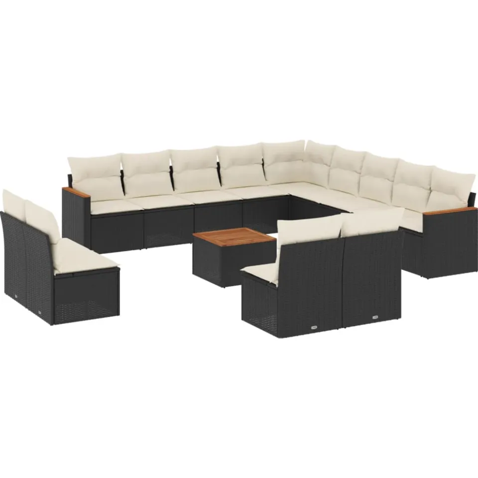 vidaXL 14-delige Loungeset met kussens poly rattan zwart, foto 3