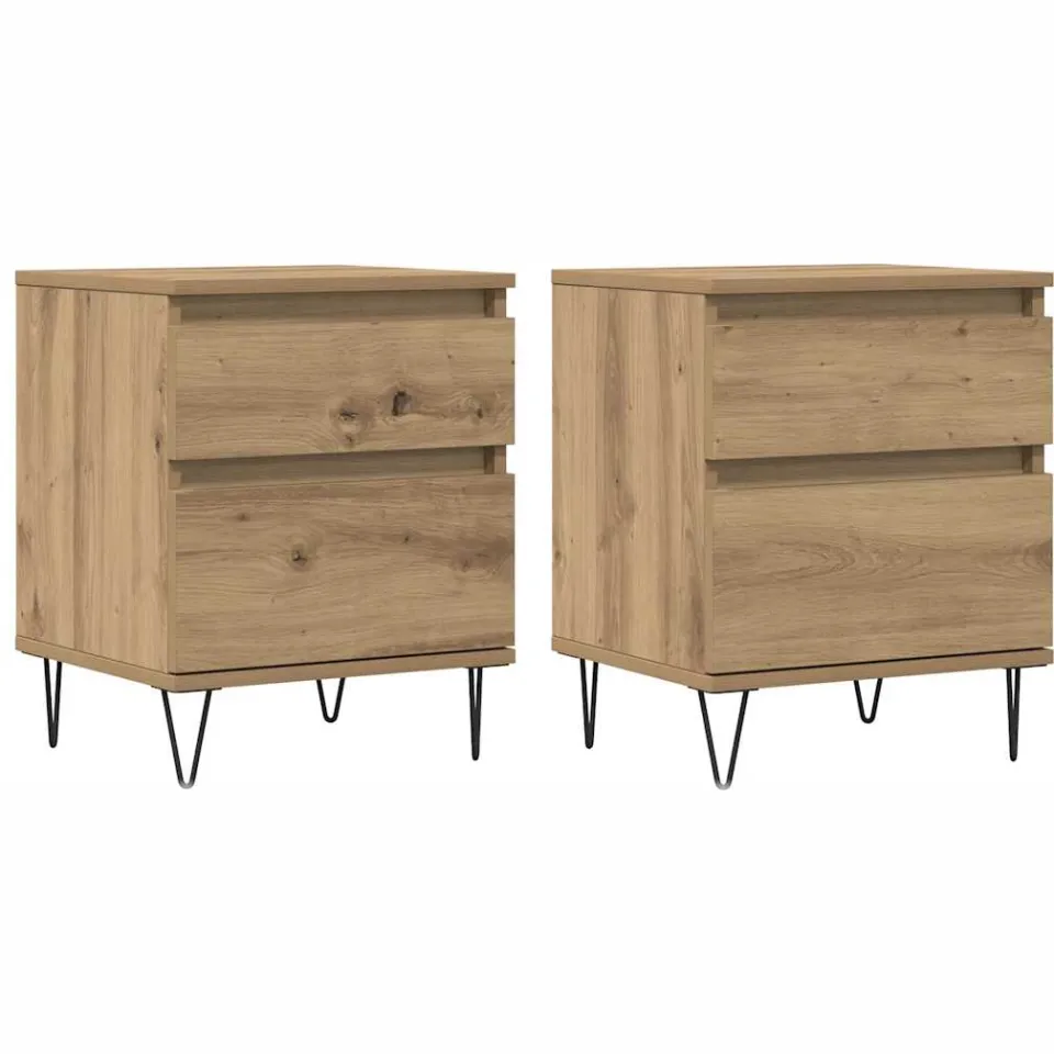 vidaXL Nachtkastjes 2 st 40x35x50cm bewerkt hout artisanaal eikenkleur, foto 3
