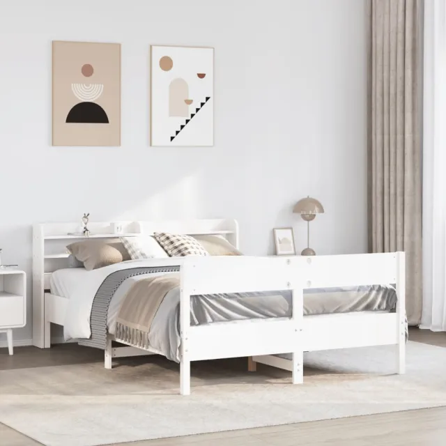vidaXL Bedframe zonder matras massief grenenhout wit 140x200 cm