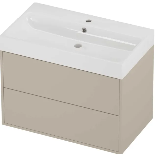 Proline Podium Badmeubelset Polystone Loft 1 Kraangat Voor Grepen 80x46x62 cm Glans Wit Soft Linen Beige
