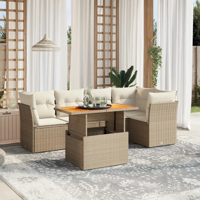 vidaXL 5-delige Loungeset met kussens poly rattan beige, foto 2