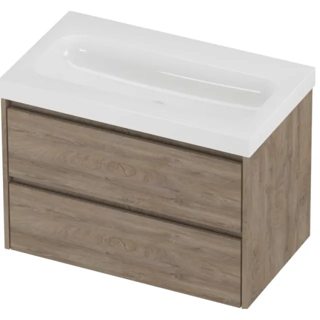 Proline Haga Badmeubelset Polystone Mezza Zonder Kraangat 80x46x58 cm Glans Wit Raw Oak Eiken