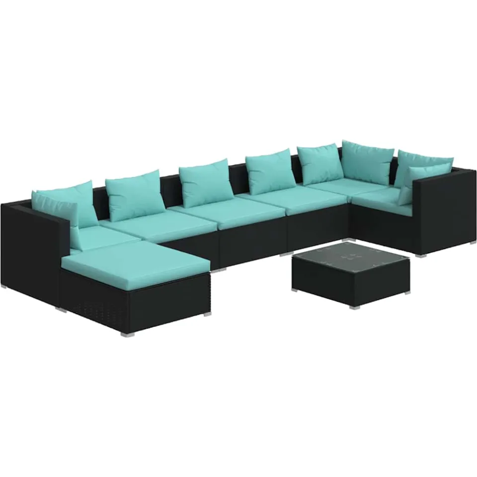vidaXL 8-delige Loungeset met kussens poly rattan zwart, foto 3