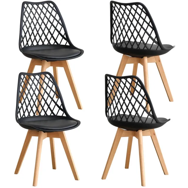 NaevaMi Eetkamerstoelen - Eetkamerstoelen Set van 4 - Eetkamerstoelen met Houten Poten - Modern en Minimalistisch - Pu Gewatteerde Zitting - Beukenhout Benen - Nordic Stoel Voor Keuken Woonkamer/Eetkamer - Zwart