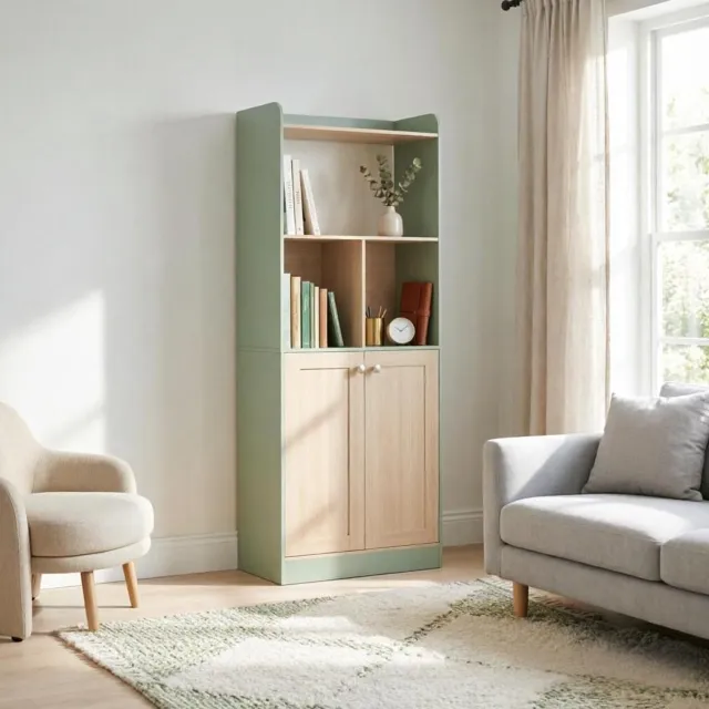 CHICFURN Boekenkast - Open vakken - Deels open - Groen en houtkleur