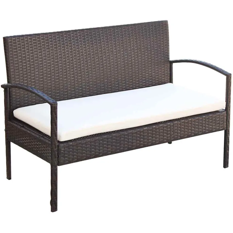 vidaXL 4-delige Loungeset met kussens poly rattan bruin, foto 3