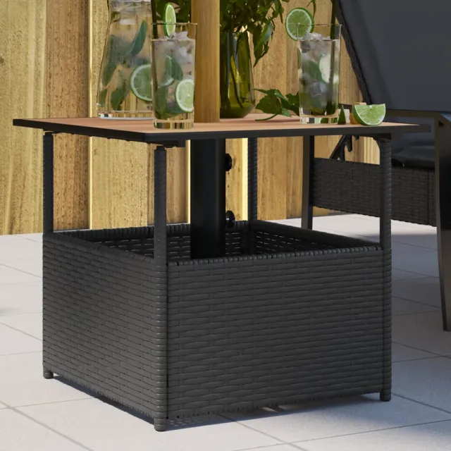 vidaXL Tuintafel met parasolgat 55x55x46,5 cm poly rattan zwart, foto 2