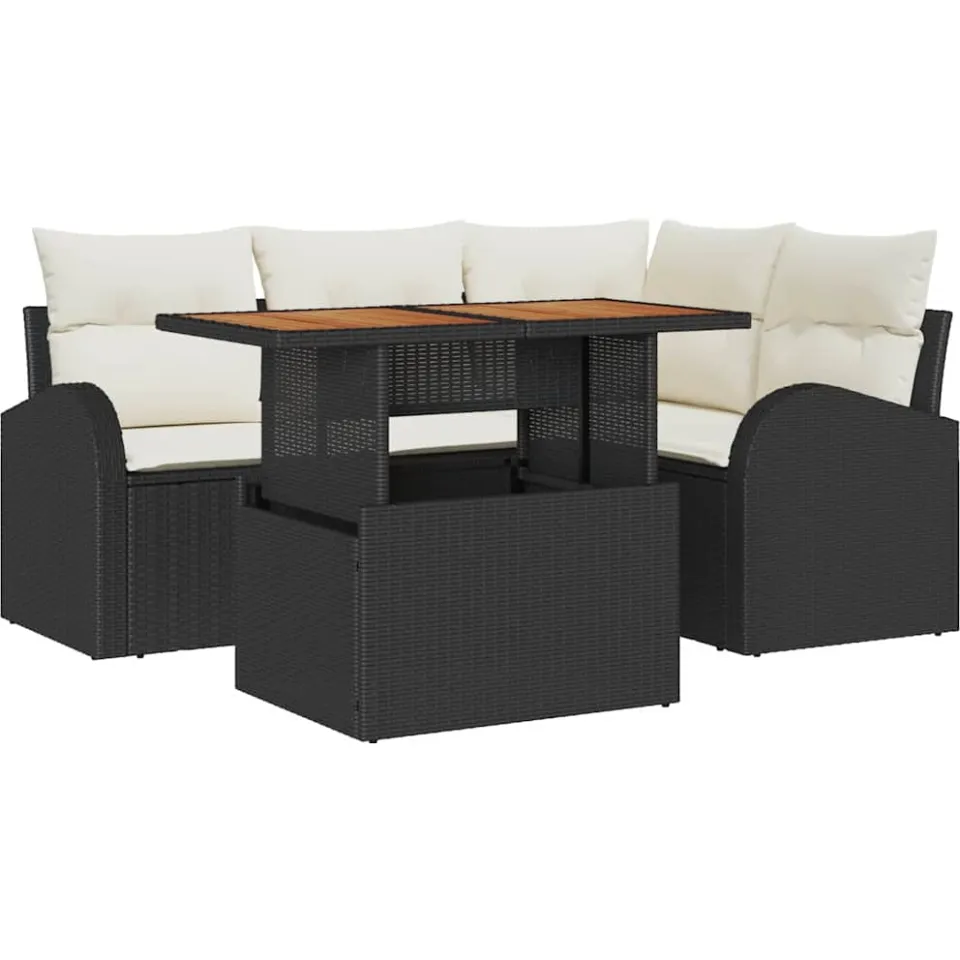 vidaXL Tuin Sofa Set 5 st Zwart Poly riet