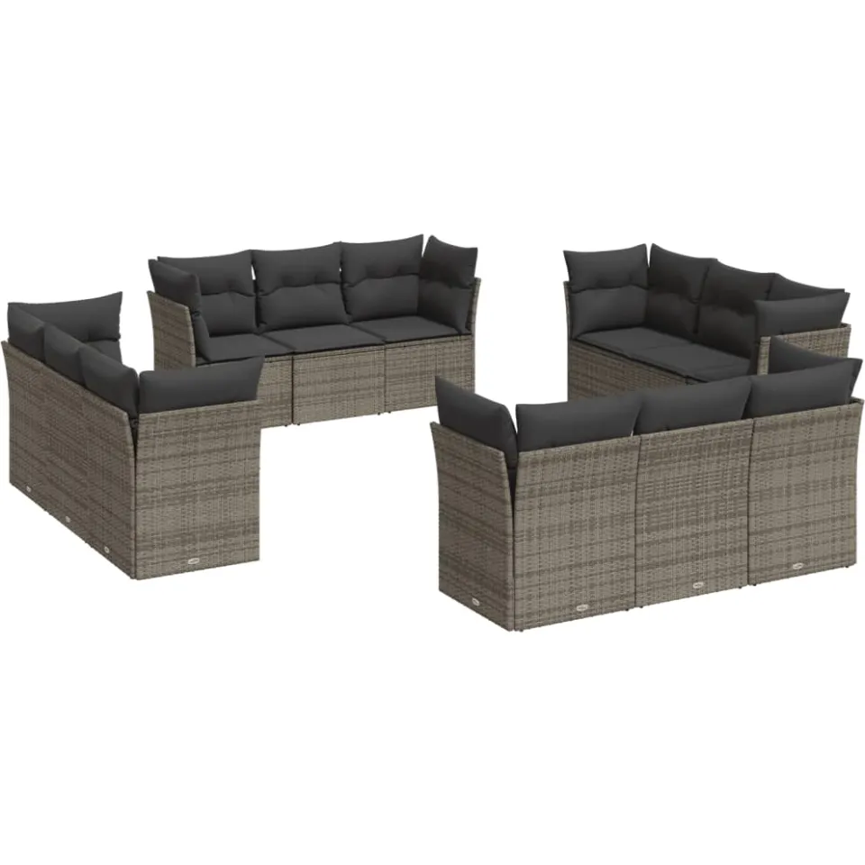 vidaXL 12-delige Loungeset met kussens poly rattan grijs