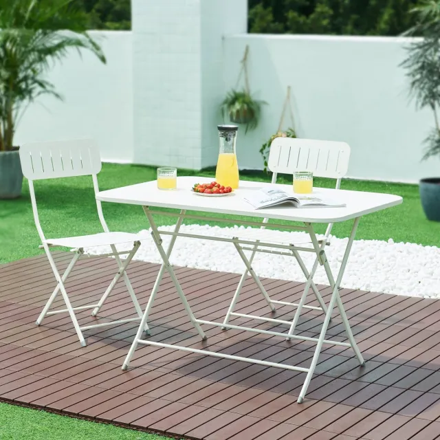 en.casa Klaptafel Sande tuintafel metaal vierkant 71x110x70 cm wit [en.casa]