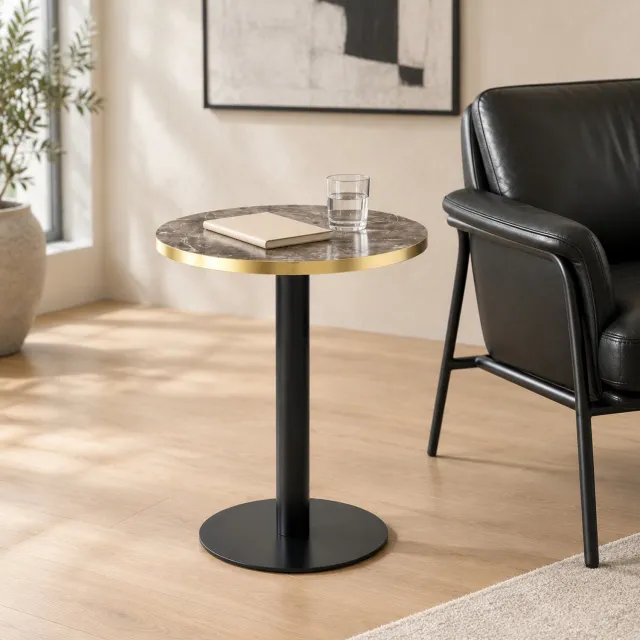CHICFURN Bijzettafel - Marmerlook - Ronde voet - Grijs