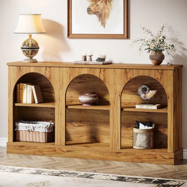 Little Trees LITTLE TREE Consoletafel - Sidetable - Hout - Natuurhout - Boerderijstijl - 160 x 30 x 80 cm - 3 Lagen Opbergruimte Achter - Voor Hal, Entree, Woonkamer