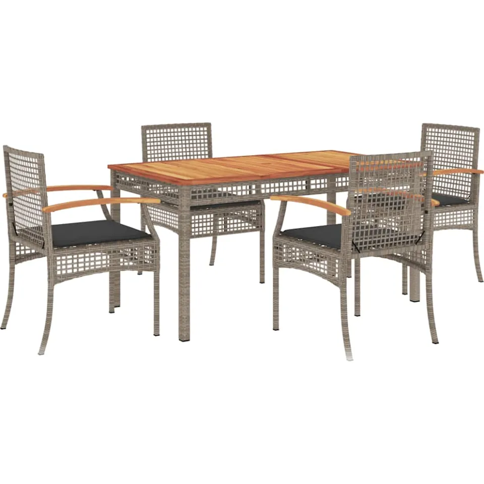 vidaXL 5-delige Tuinset met kussens poly rattan grijs