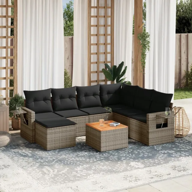 vidaXL 8-delige Loungeset met kussens poly rattan grijs, foto 2