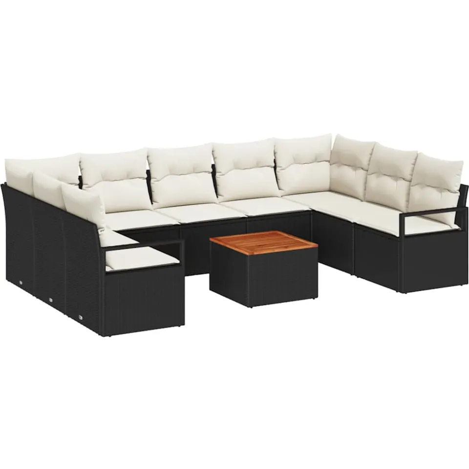 vidaXL Tuinbankenset 10 st Zwart poly rattan