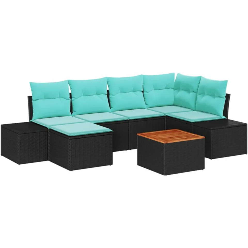 vidaXL Tuin Sofa Set 7 st Zwart en turquoise