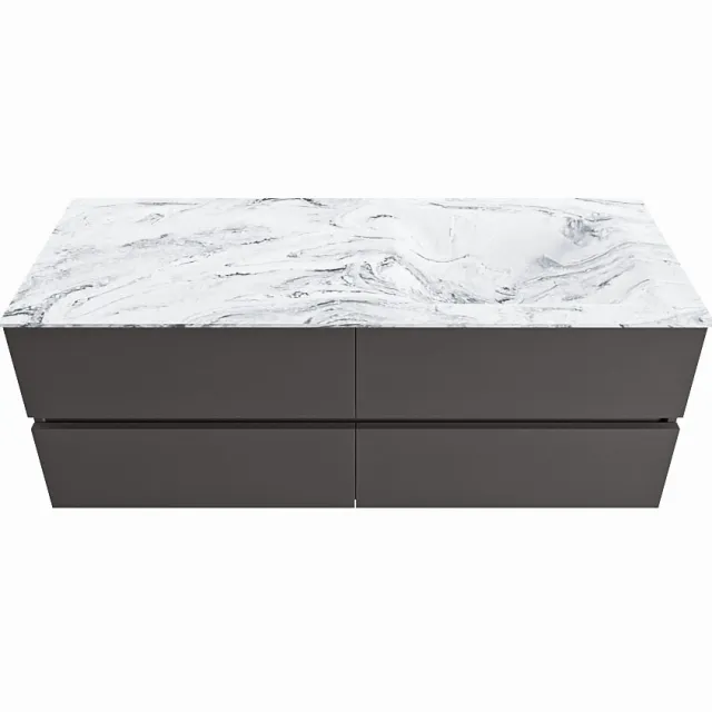 Mondiaz VICA-DLUX 130cm badmeubel onderkast Dark grey 4 lades. Inbouw wastafel CLOUD rechts zonder kraangat, kleur Glace.