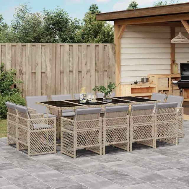 vidaXL 13-delige Tuinset met kussens poly rattan gemengd beige, foto 2