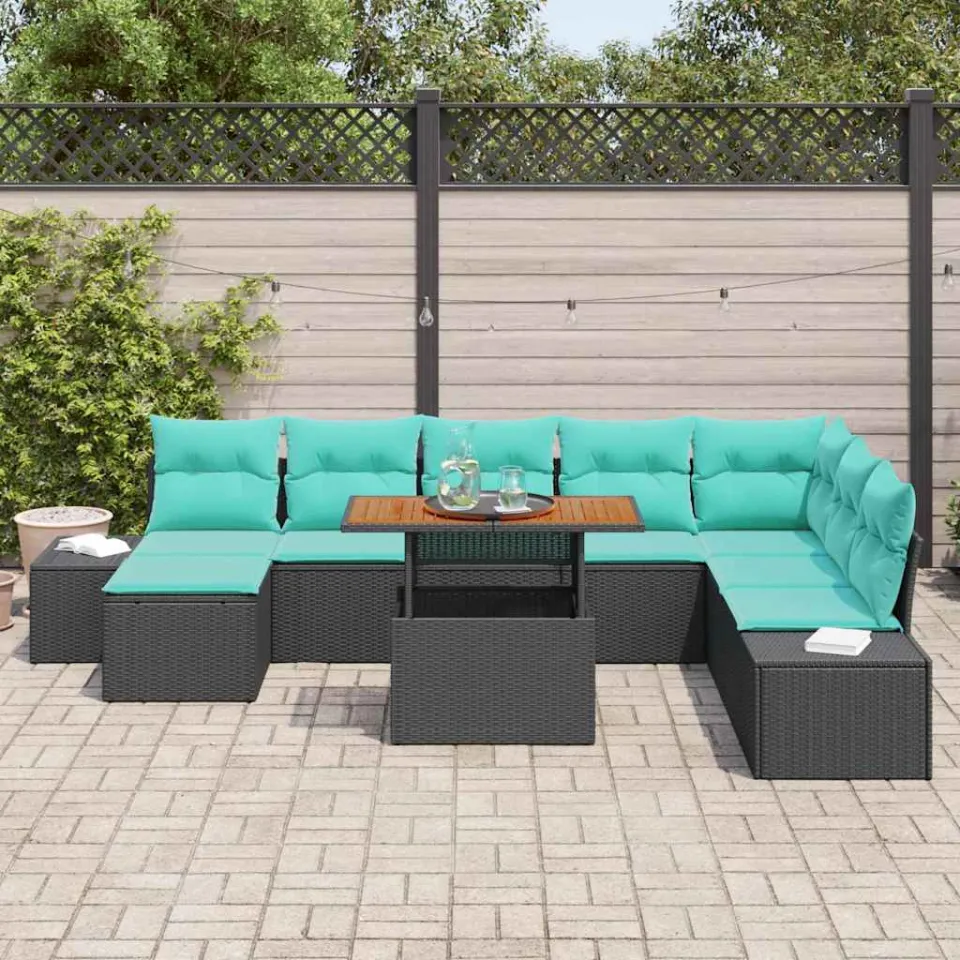 vidaXL Tuin Sofa Set 9 st Zwart en Blauwgroen