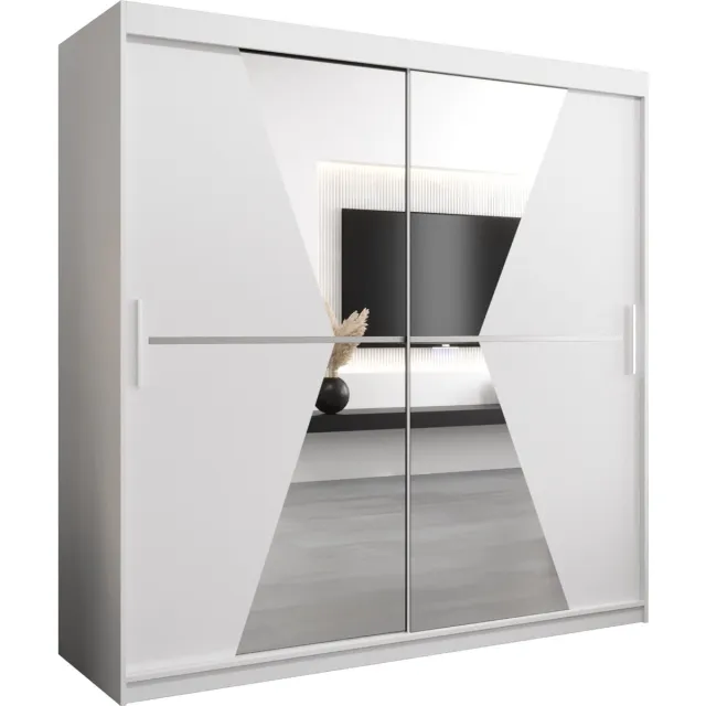 InspireME Kledingkast met 2 schuifdeuren, Modern-stijl, Een kledingkast met planken en een spiegel (BxHxD): 200x200x62 - TOTO 200 Wit Mat met 4 lades