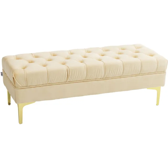 Homcom Bedeindebank-Polyester-118x45x42cm-Beige gebroken wit