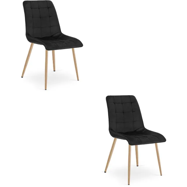 LEOBERT Set van 2 Eetkamerstoelen SPLIT – Zwart Velvet / Fluweel – Gestoffeerde Zitting – Metalen Poten in Eikenlook – Modern Design – Voor Eetkamer en Keuken