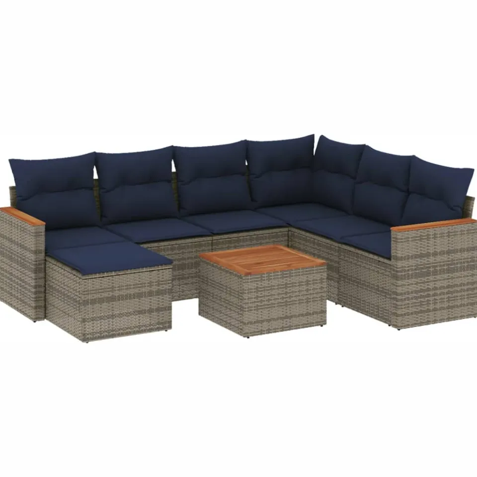 vidaXL 8-delige tuinbankset met kussens, grijs polyrotan, foto 3