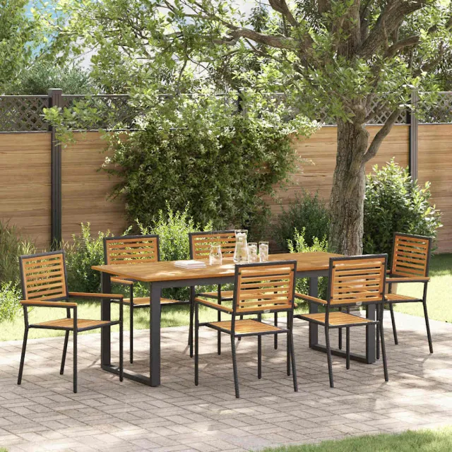 vidaXL Tuin eettafelset 7 st Zwart Massief Acaciahout, foto 2
