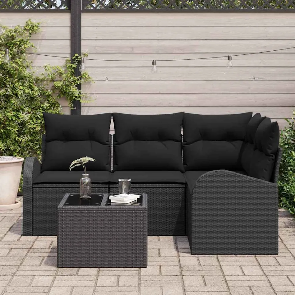 vidaXL Tuinbankenset 5 st Zwart poly rattan, foto 3