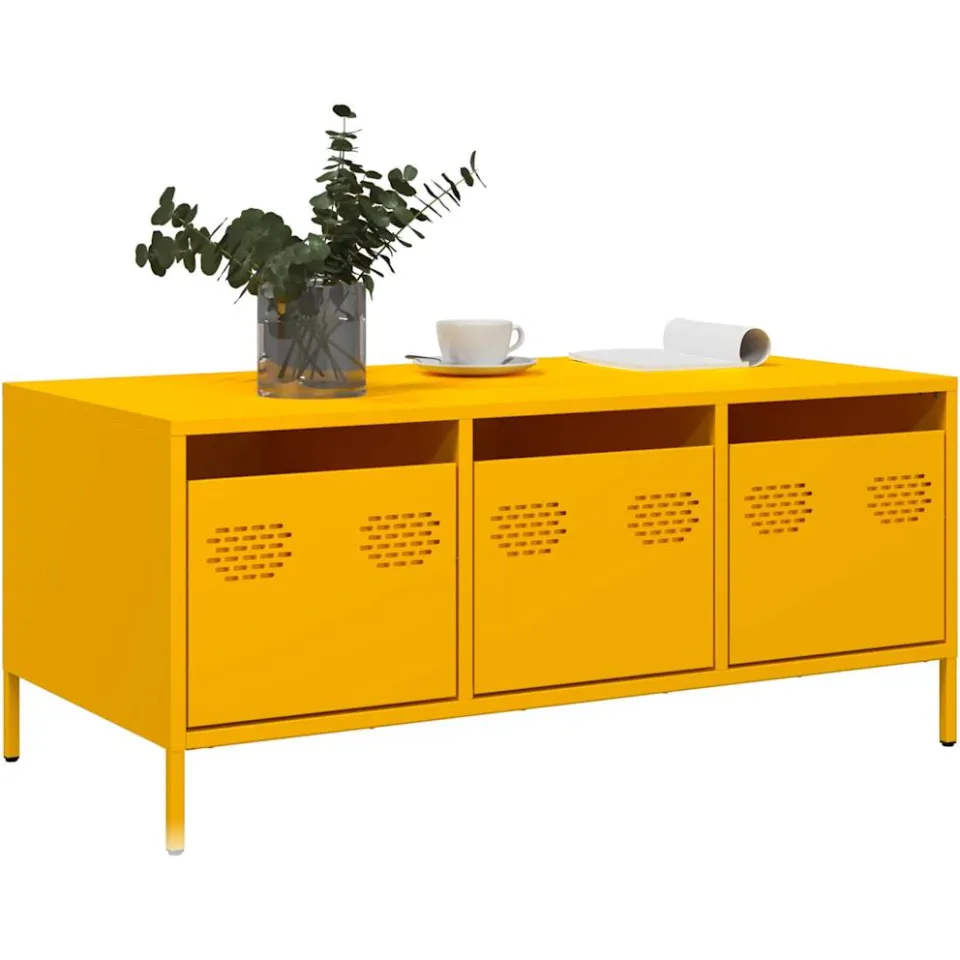 vidaXL Salontafel 101,5x50x43,5 cm koudgewalst staal mosterdgeel, foto 3