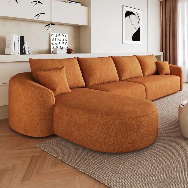 DESMIU Hoekbank 336 cm - L-Vormig 4-Zits - Zonder Montage - Modulaire Bank - Voor Woonkamer, Slaapkamer En Appartement - Chenille Stof - Oranje
