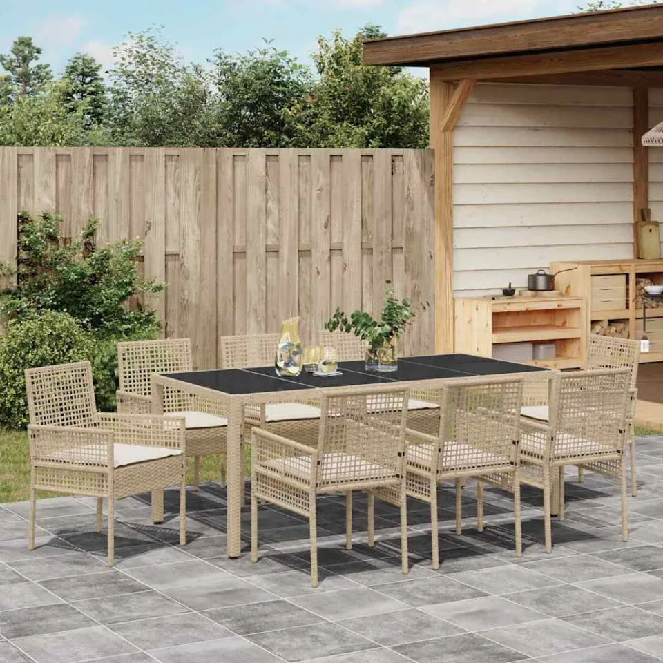 vidaXL Tuin eettafelset 9 st Beige poly rattan, foto 3