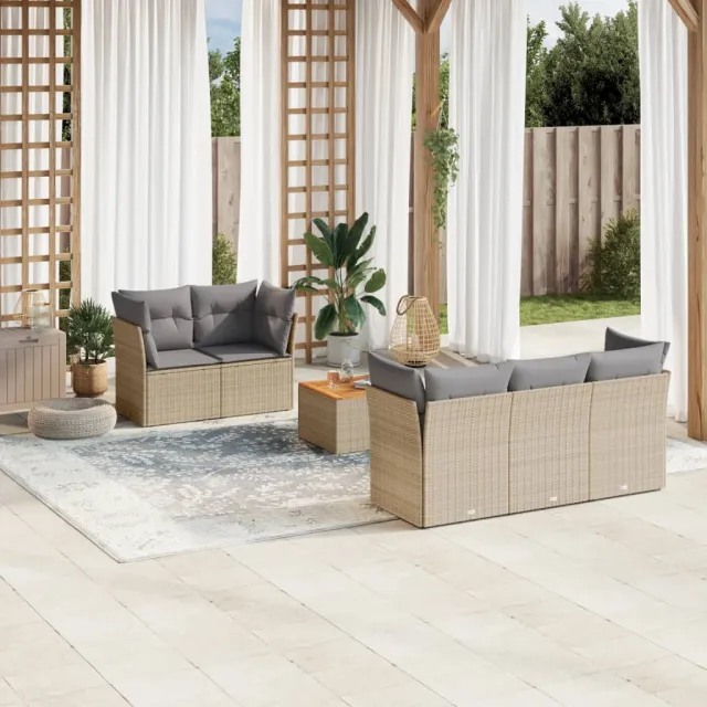 vidaXL 6-delige Loungeset met kussens poly rattan beige, foto 2