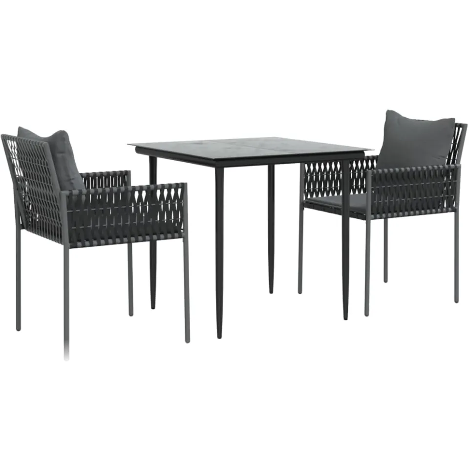 vidaXL 3-delige Tuinset met kussens poly rattan en staal Zwart
