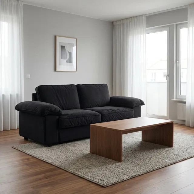 MODENUIT 2-Zitsbank 136 cm - Met Opbergruimte En Afneembare Rugkussens - Voor Woonkamer - Hout En MDF - Zwart