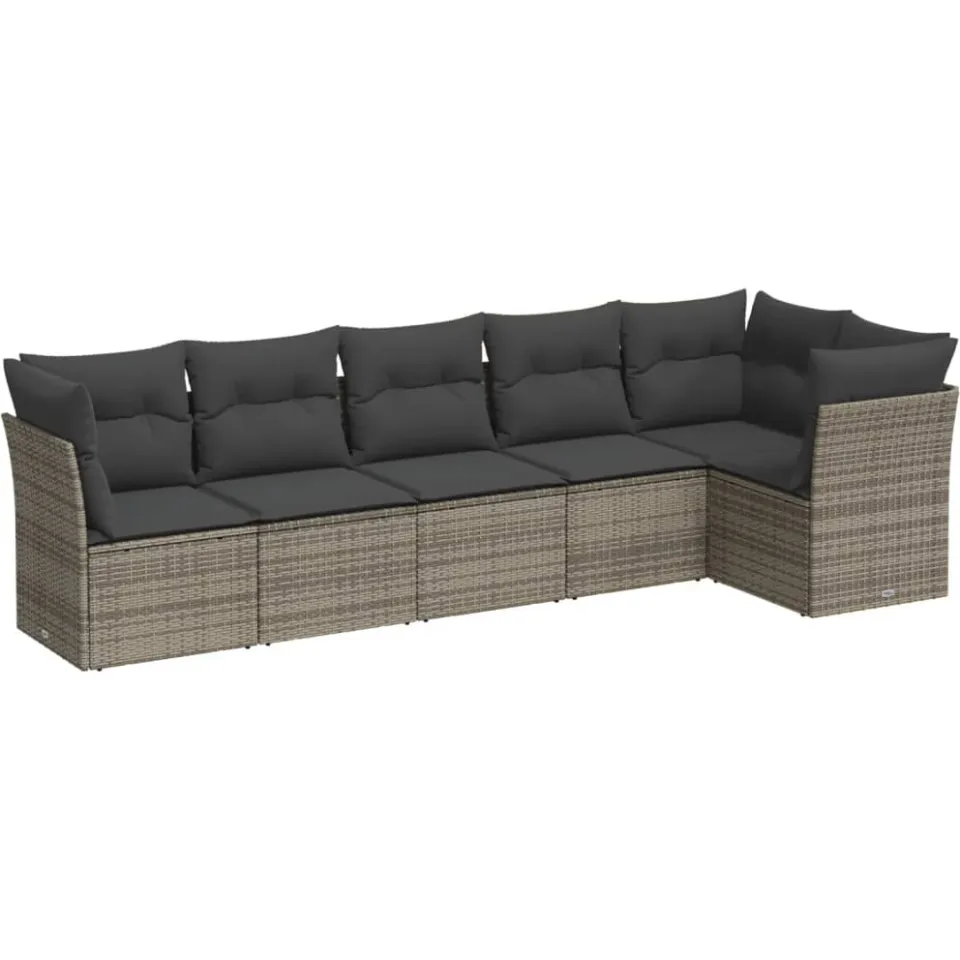 vidaXL 6-delige Loungeset met kussens poly rattan grijs, foto 3