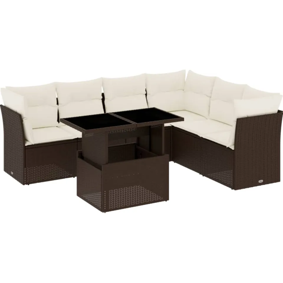 vidaXL 7-delige Loungeset met kussens poly rattan bruin